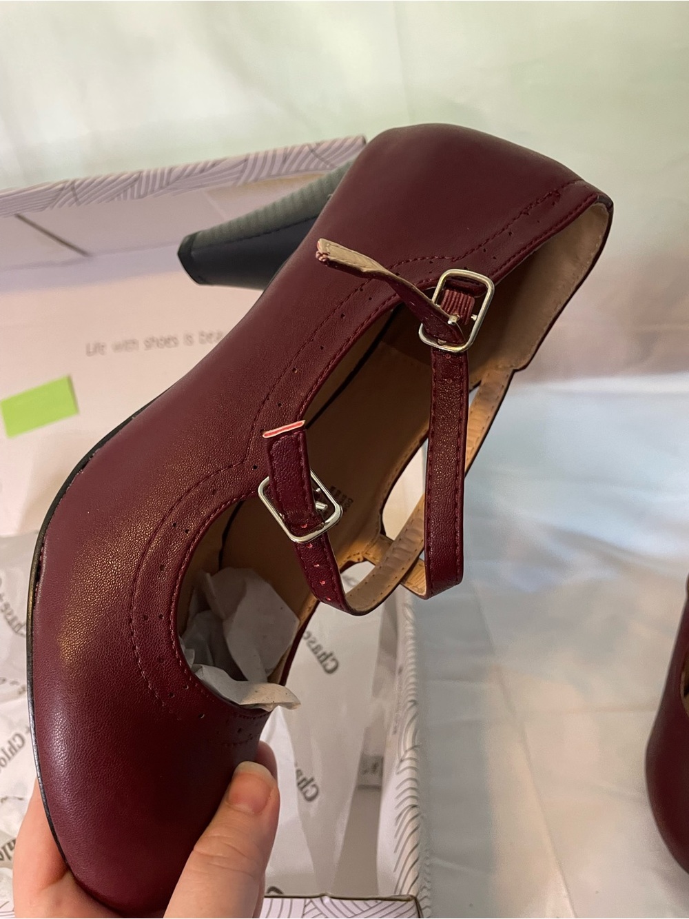 Chase + Chloe Burgundy Mary Jane Heels with Double Straps